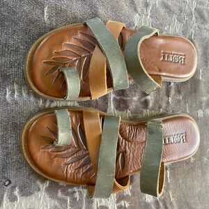 Born Leather Strappy Sandals Brown Green Comfort Slide Size 6